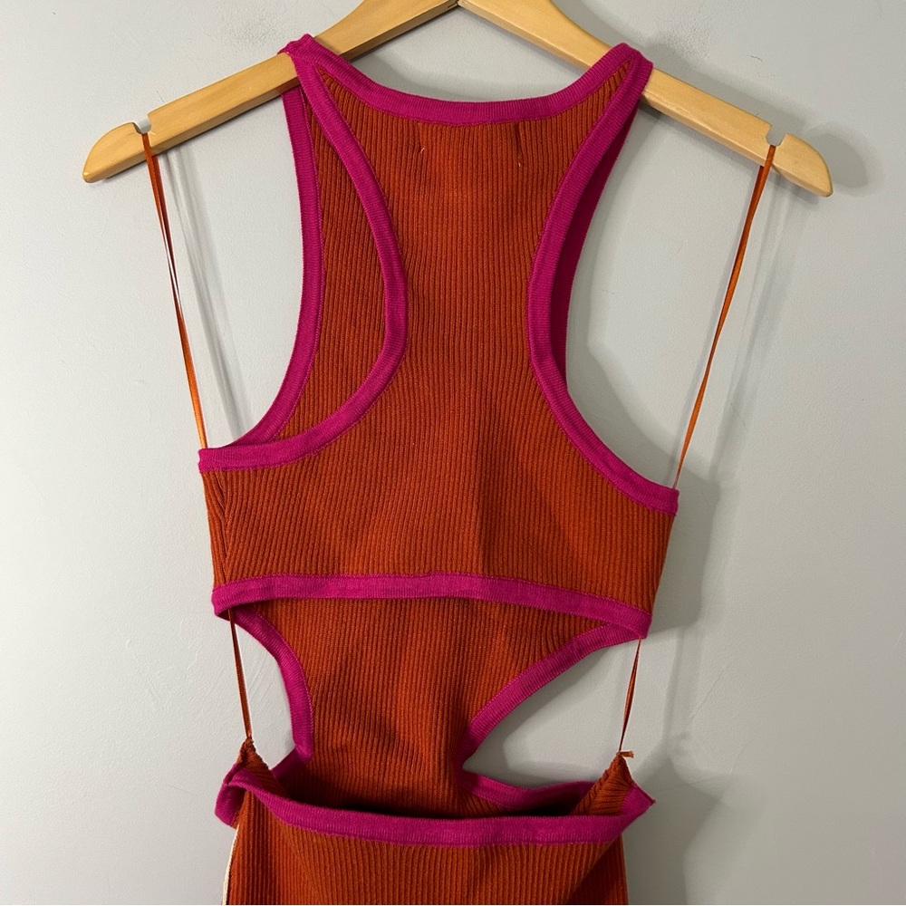NWT Lucca Alexandra Orange and Pink Cut-Out Ribbed Midi Dress - Picture 6 of 8